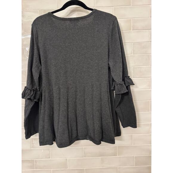 Style & Co Gray Pullover Sweater V Neck Ruffle Long Sleeves Plus SIze 3X - Picture 3 of 6
